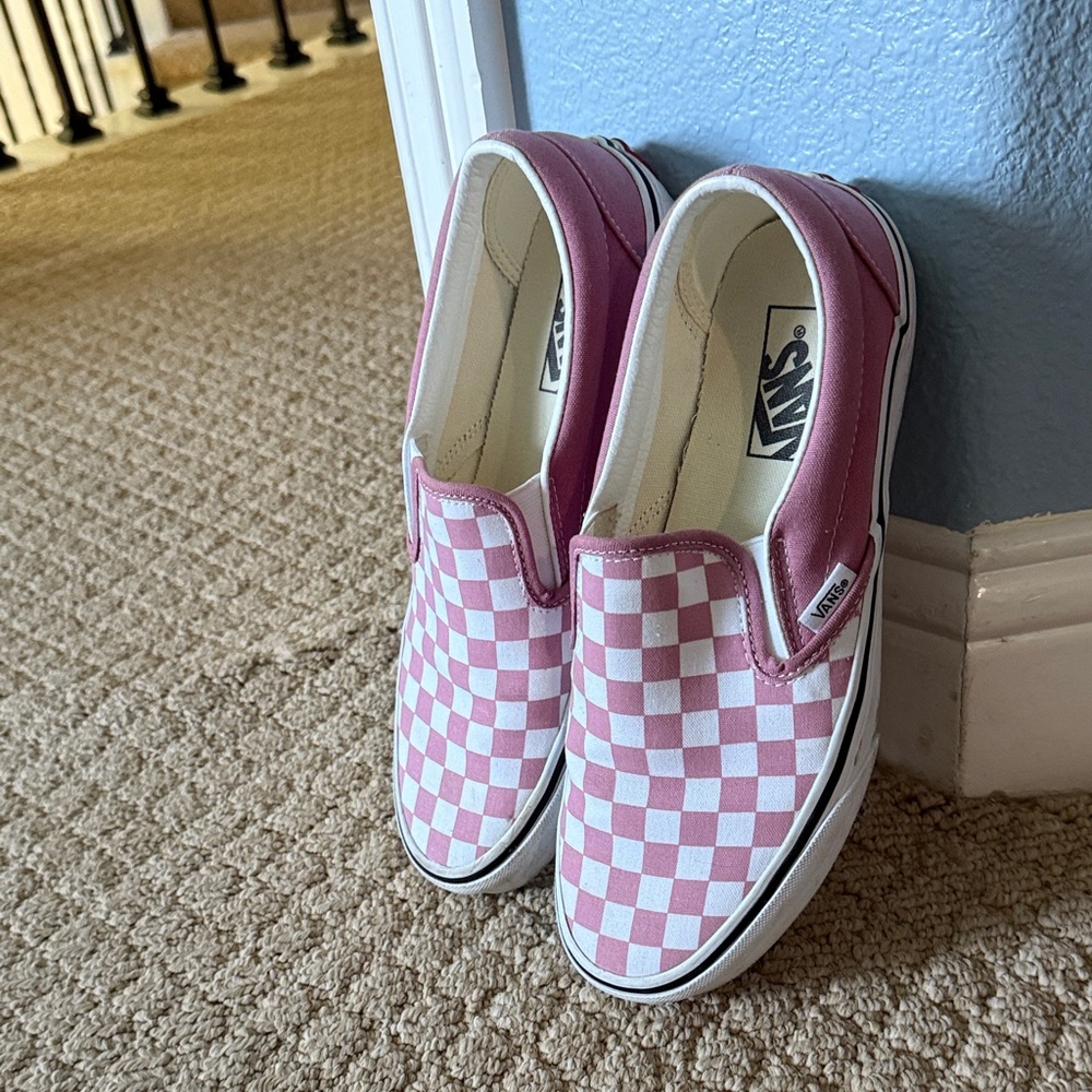 Vans Pink and White Checkered Slip-On sneaker